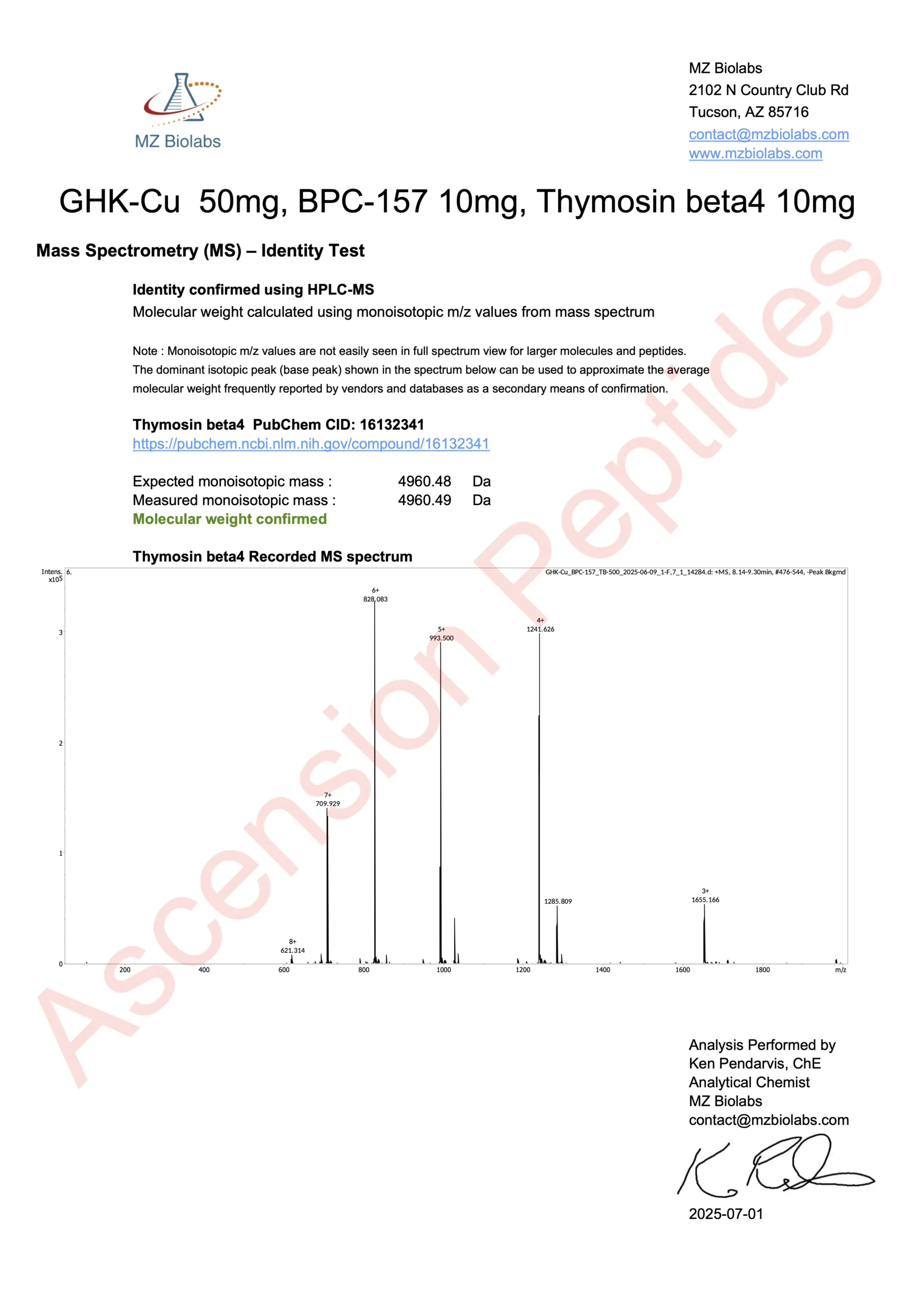 GLOW (50/10/10mg) Certificate of Analysis from Ascension Peptides